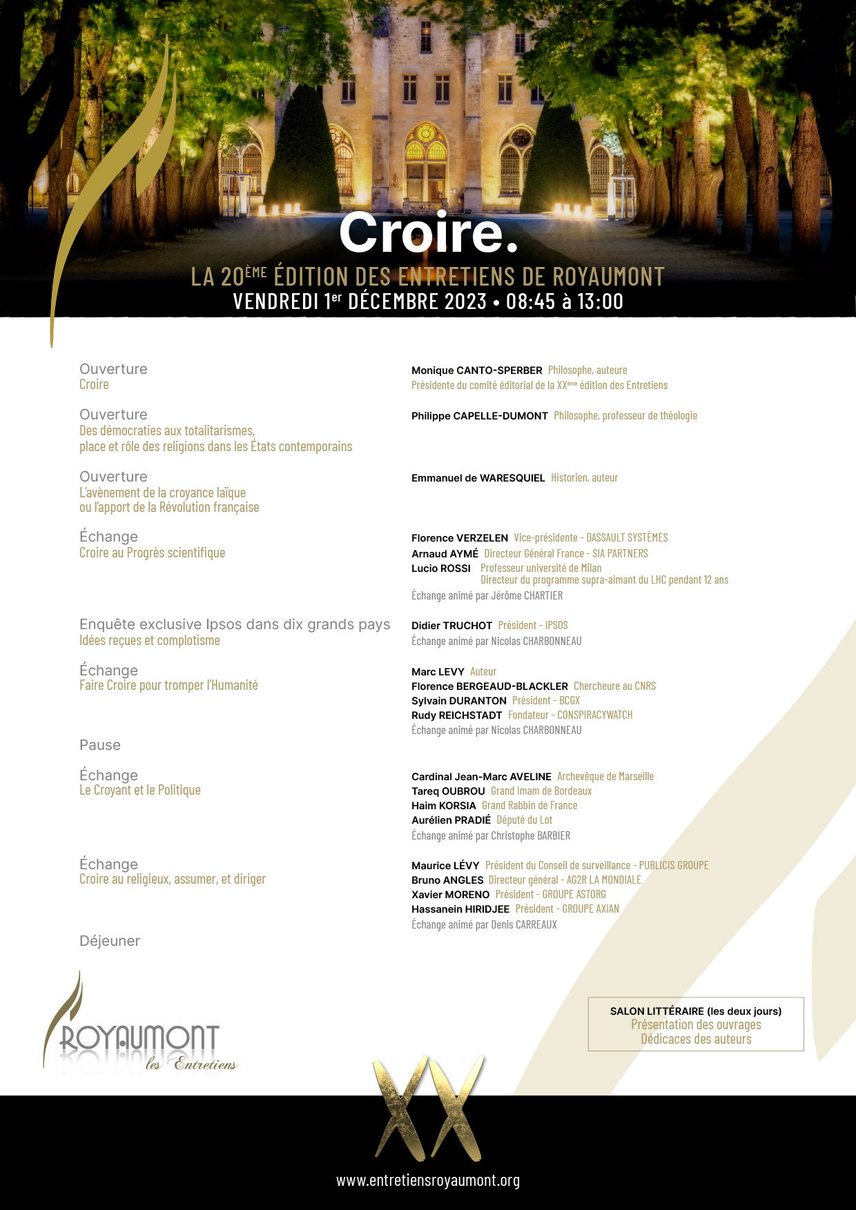 Le Programme de la XXème édition des Entretiens de Royaumont « CROIRE »